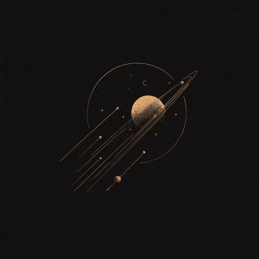 Ilustración Elegante de Saturno en Oro
