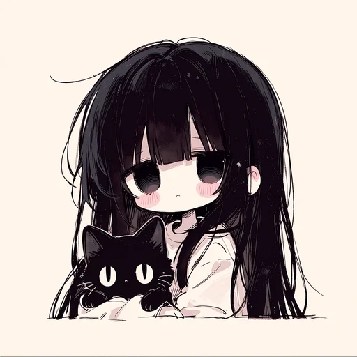 Chica Chibi con Gato Negro