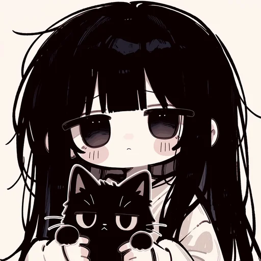 Chica Chibi con Gato Negro